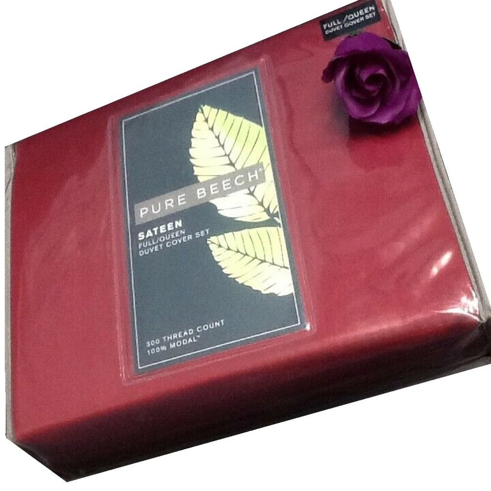 new RED Pure Beech 300 TC 100% Modal Sateen FULL / QUEEN Duvet Cover Set